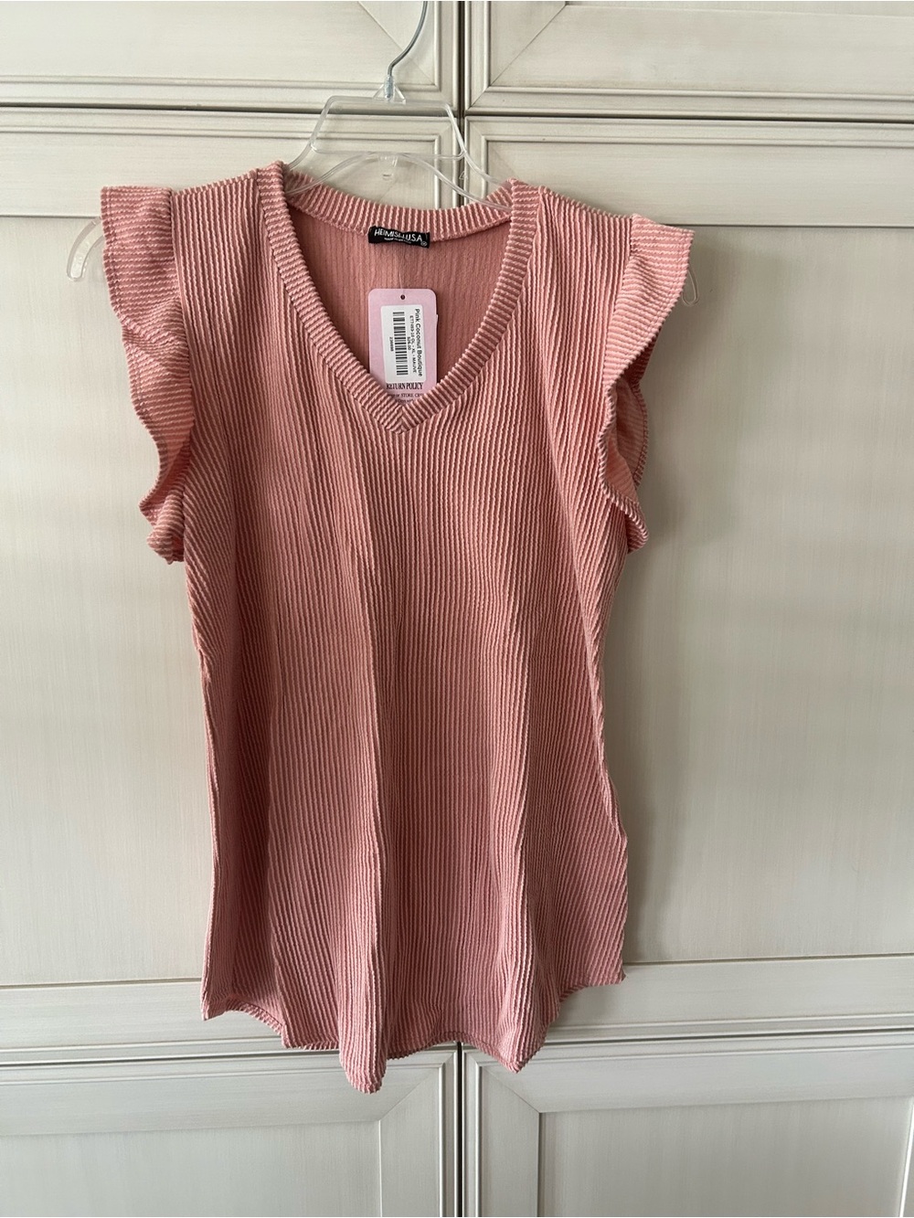 HEIMISH USA Ribbed V-Neck Flutter Tank - Dusty Rose